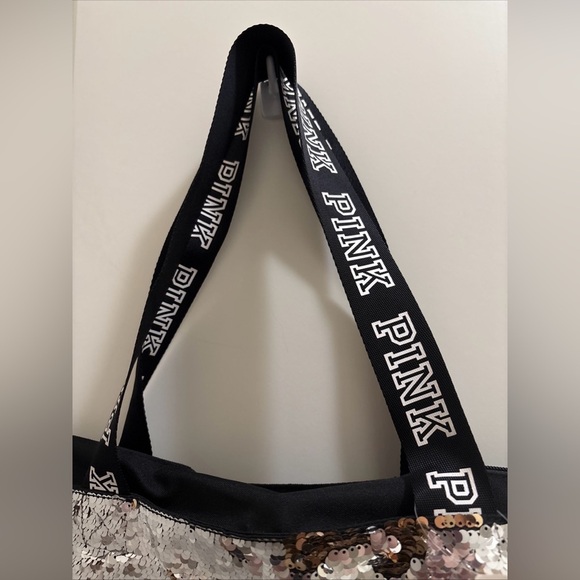 NWT Pink By Victoria Secret 20”x12” Tote Bag Purse Silver/gold  Sequins - Picture 4 of 5